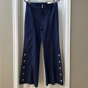 Chico's Wide Leg Navy Blue Pants Button Leg Detail Size 6 NWT